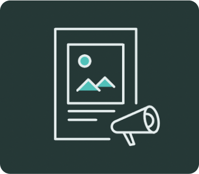 An icon of a bullhorn in front of a newspaper